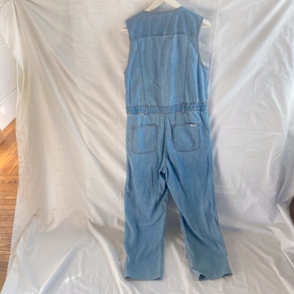 Rare Vtg 90s Bill Blass Light Wash Denim Sleeveless Jumpsuit SizeL Logo Pockets - Picture 4 of 6